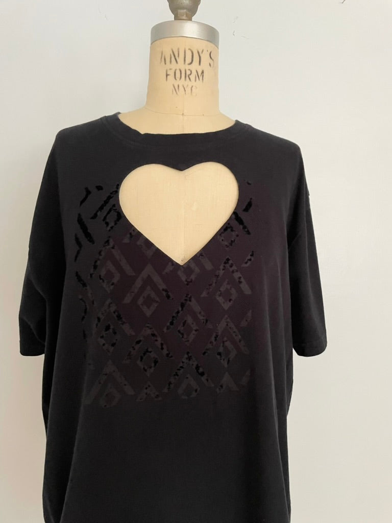 SALE!! Black heart cut out T-shirt w/ faded velvet graphic