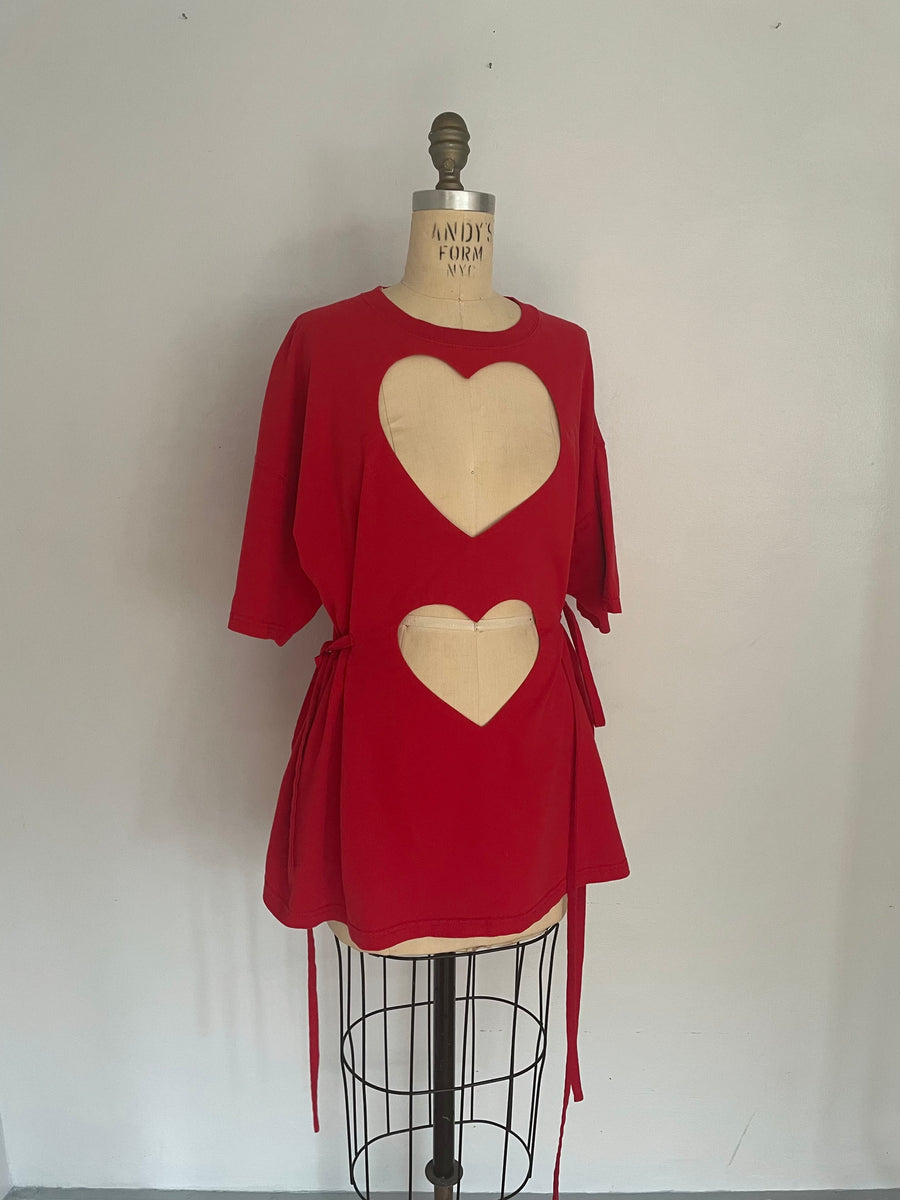 Red double heart cut out tee w/ties