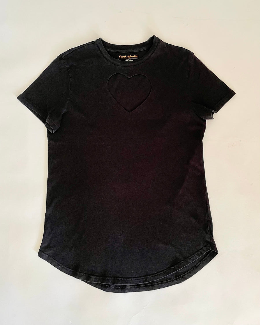 heart cut out tee with curved bottom