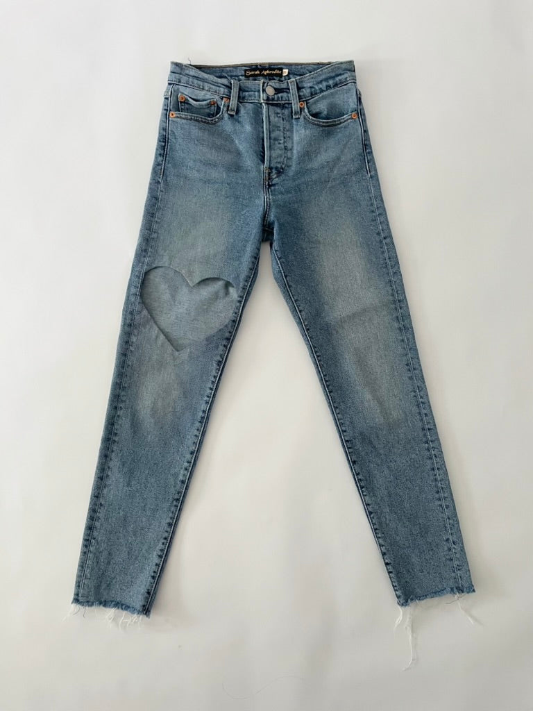 MID- WASH HEART cut out jeans/ size 25