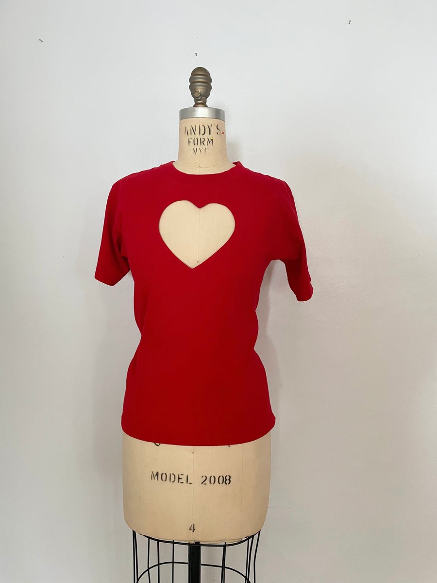 RED VALENTINES heart cut out t-shirt size / SMALL