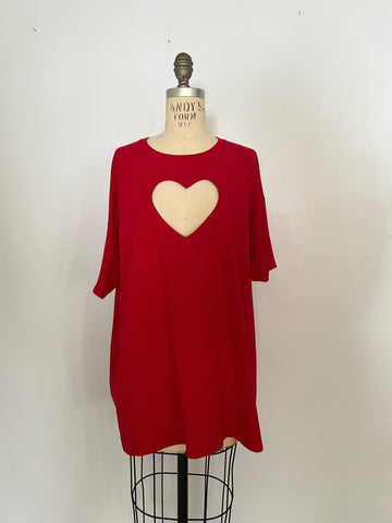 RED heart cut out t-shirt / XL