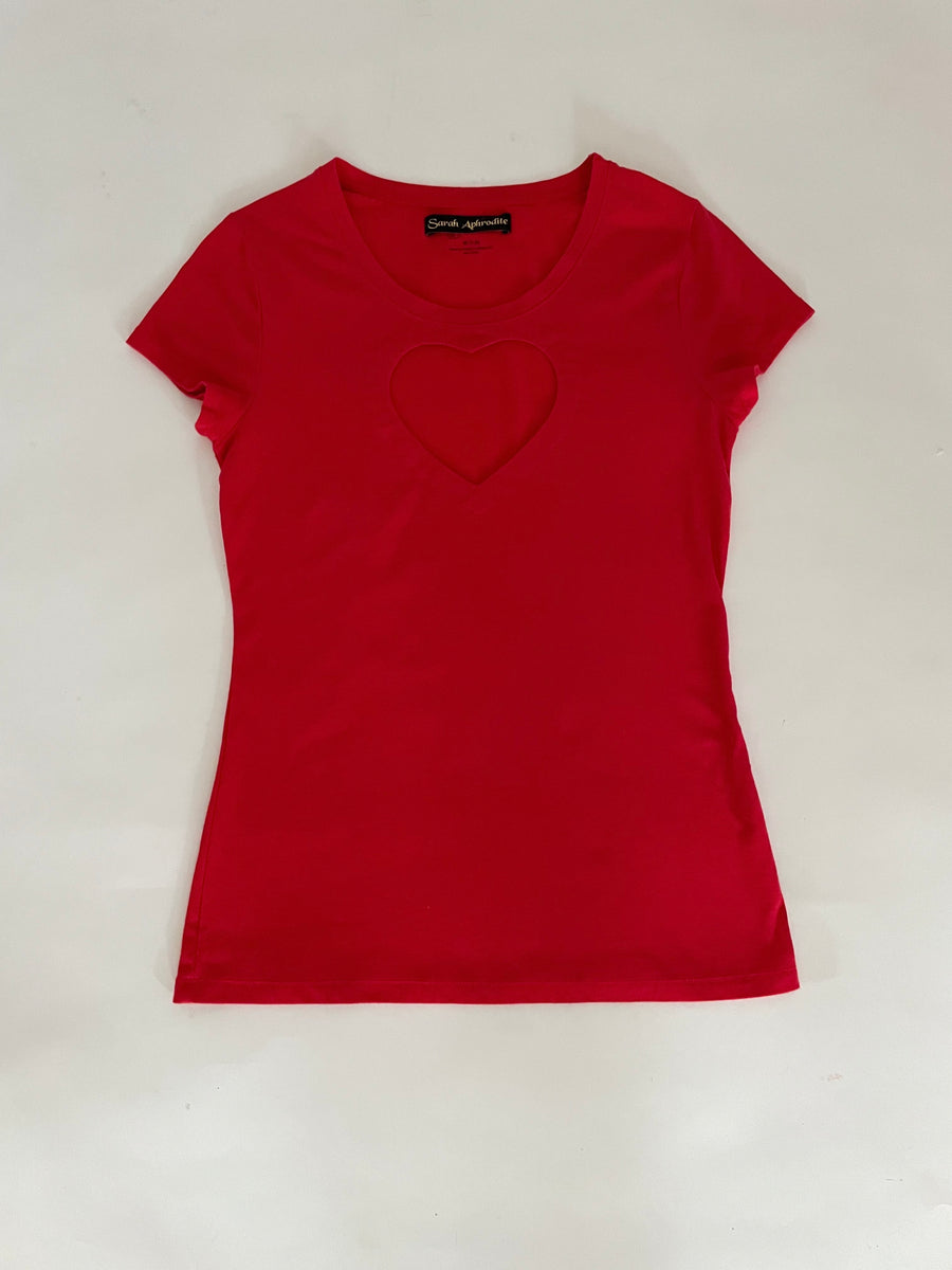 RED VALENTINES heart cut out t-shirt / SMALL