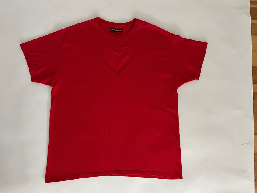 RED VALENTINES heart cut out t-shirt / XL