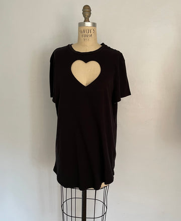 heart cut out tee with curved bottom