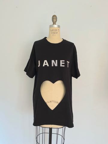JANET print belly heart cut out tee