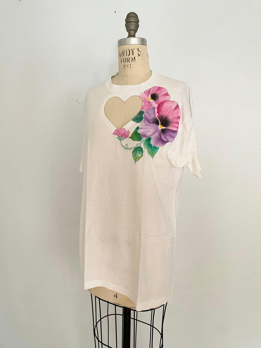 hand-painted violet heart cut out t-shirt