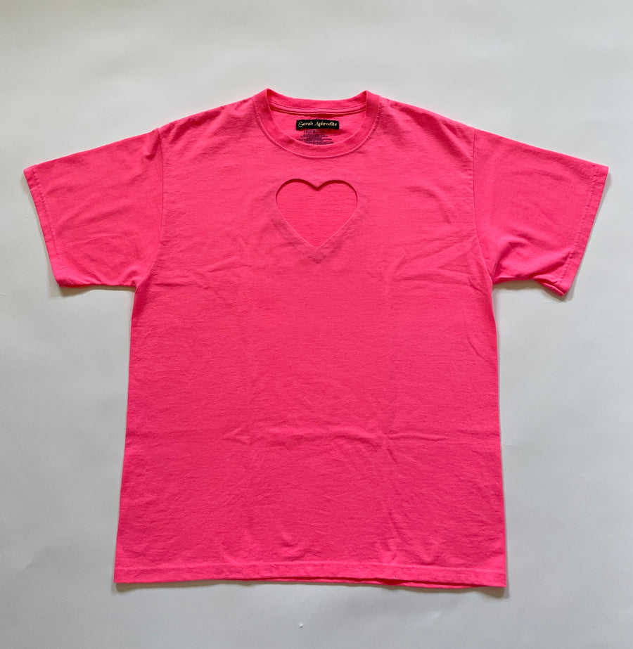NEON PINK HEART CUT-OUT TEE