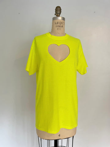 NEON YELLOW HEART CUT-OUT TEE