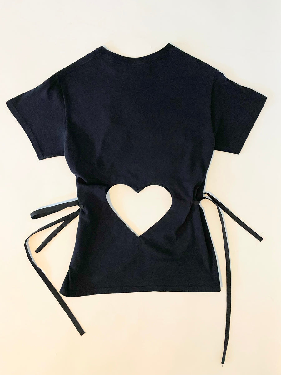 Los Angeles print double heart cut out tee w/ties