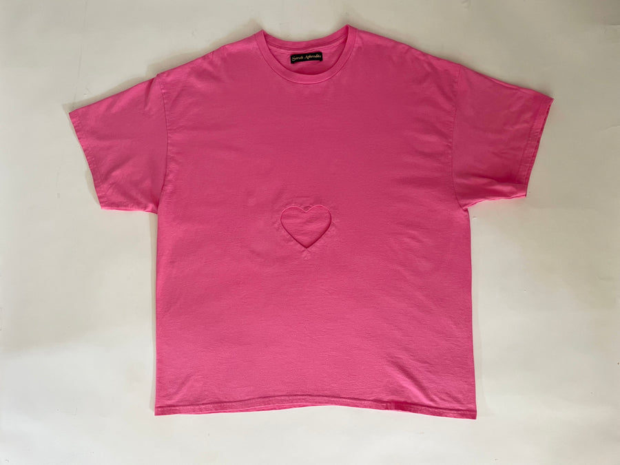 OVERSIZED PINK HEART CUT-OUT TEE