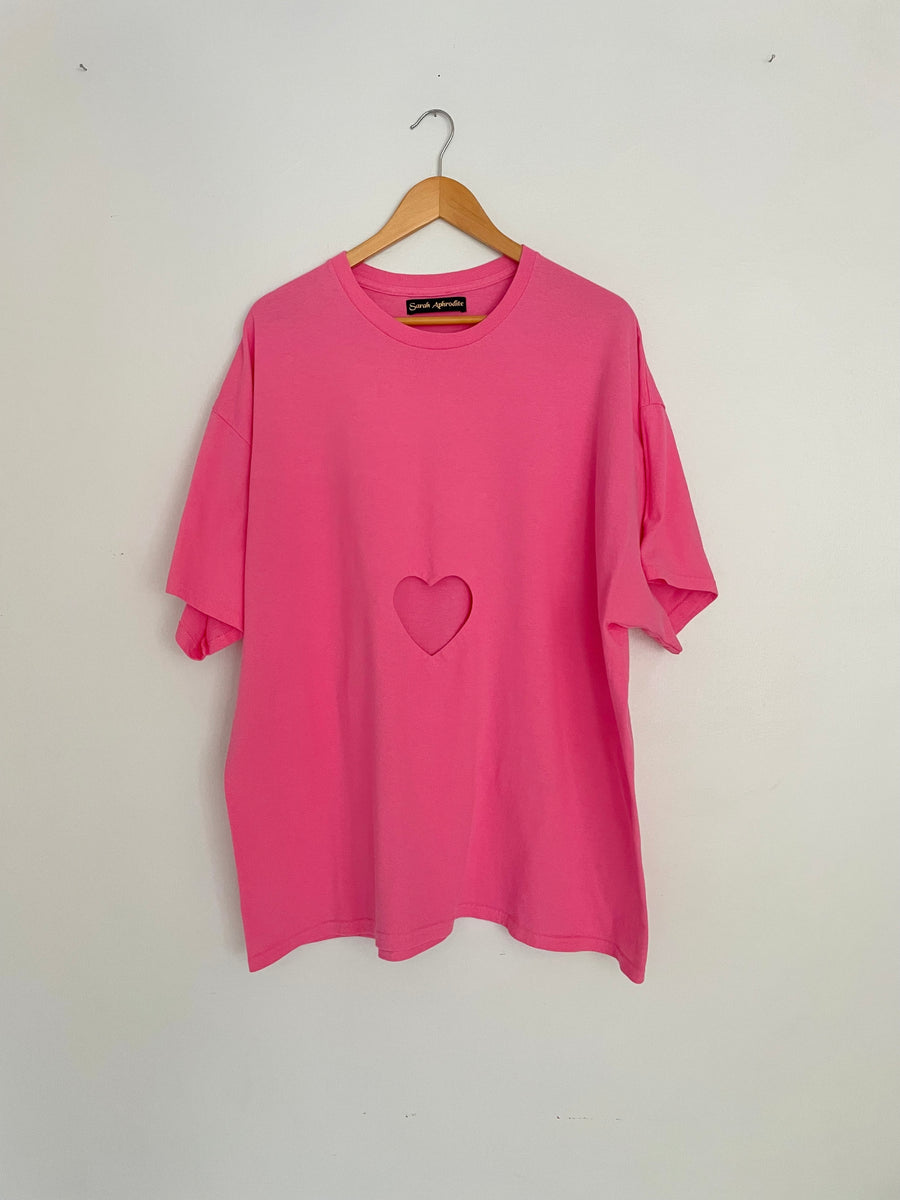 OVERSIZED PINK HEART CUT-OUT TEE