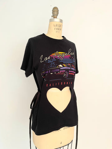 Los Angeles print double heart cut out tee w/ties