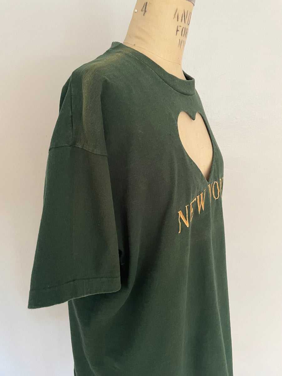 Green New York heart cut out tee