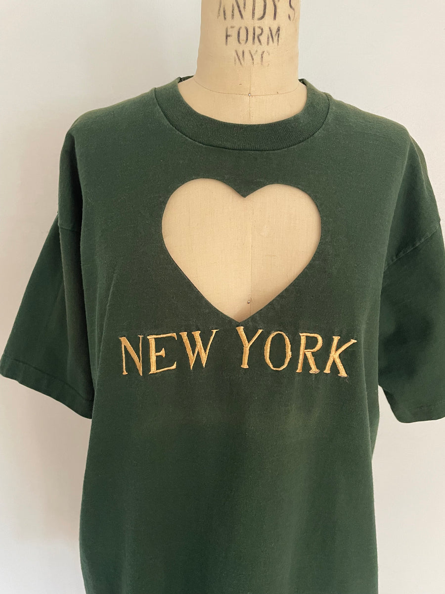 Green New York heart cut out tee