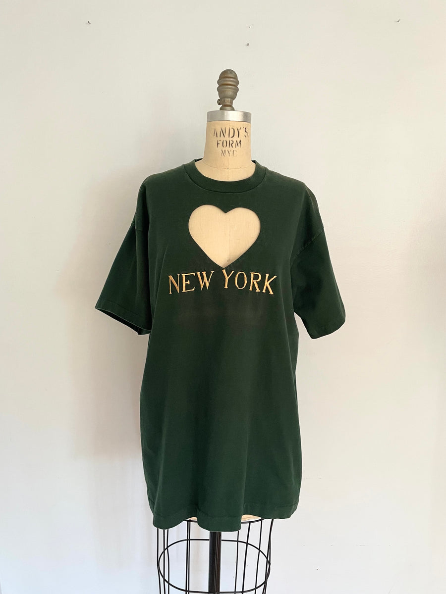 Green New York heart cut out tee