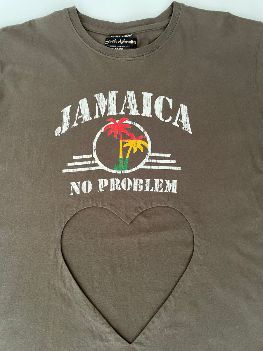army green jamaica belly heart cut-out tee