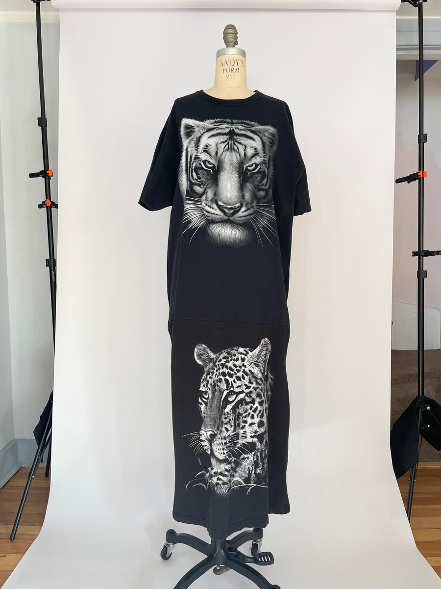 DOUBLE CAT PRINT T-SHIRT DRESS