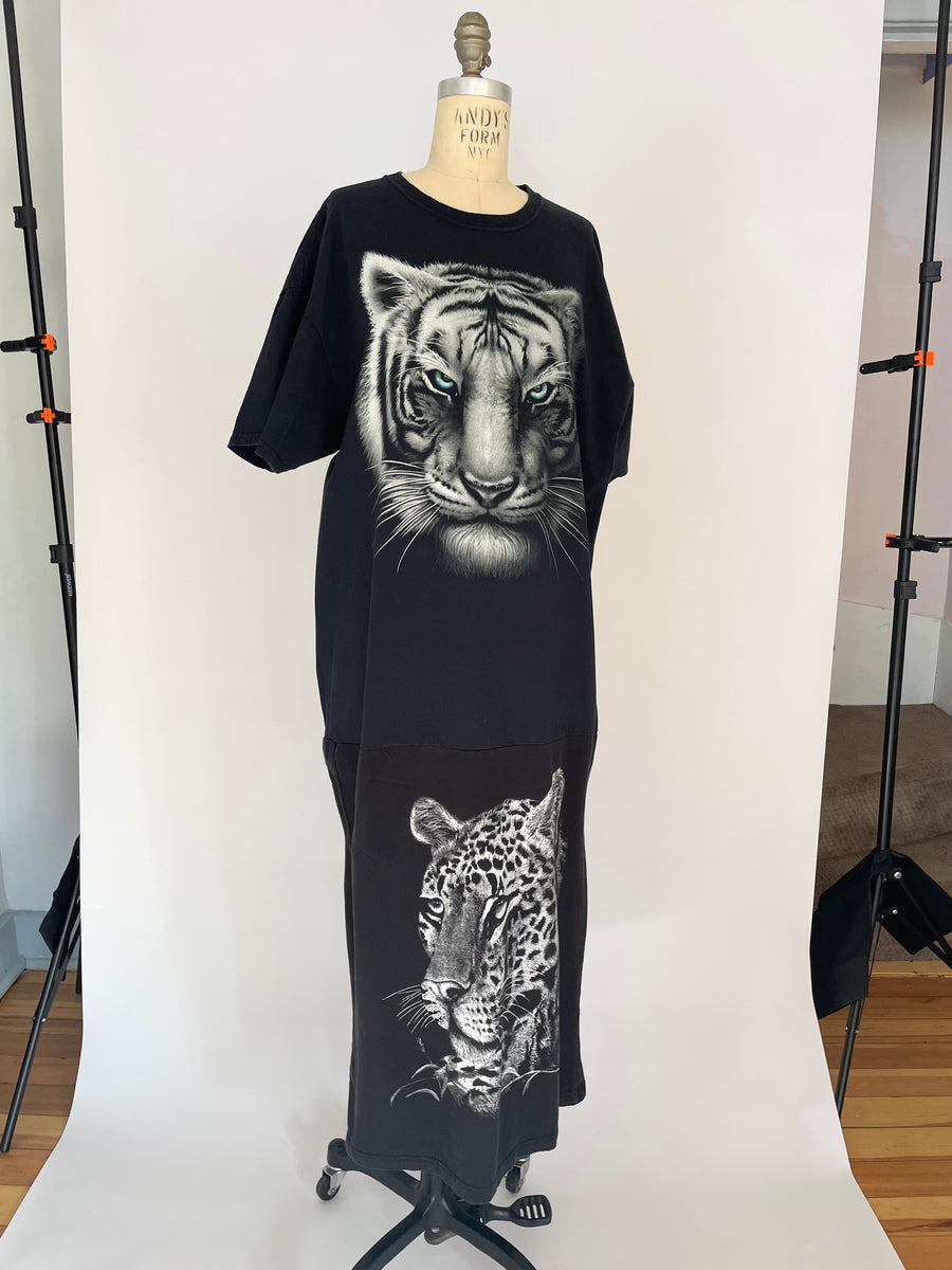 DOUBLE CAT PRINT T-SHIRT DRESS