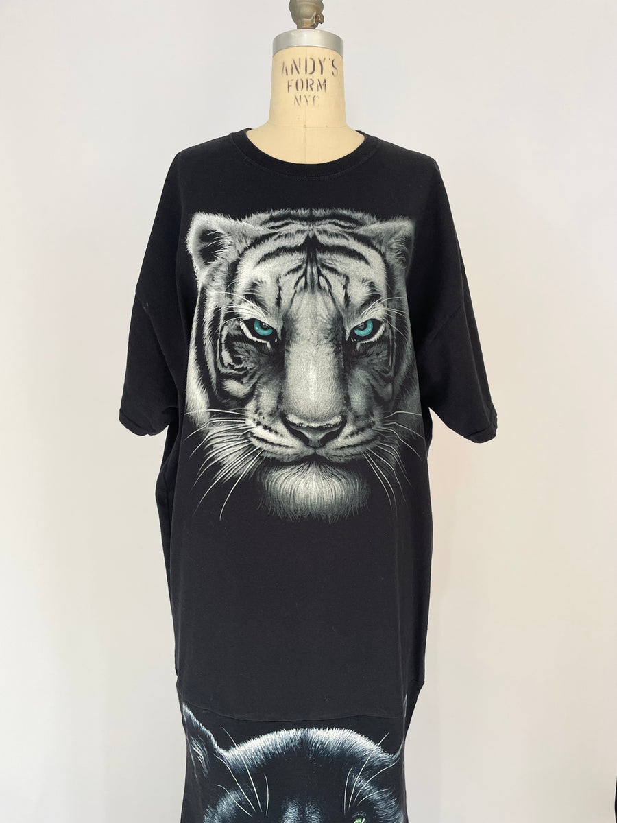 DOUBLE CAT PRINT T-SHIRT DRESS