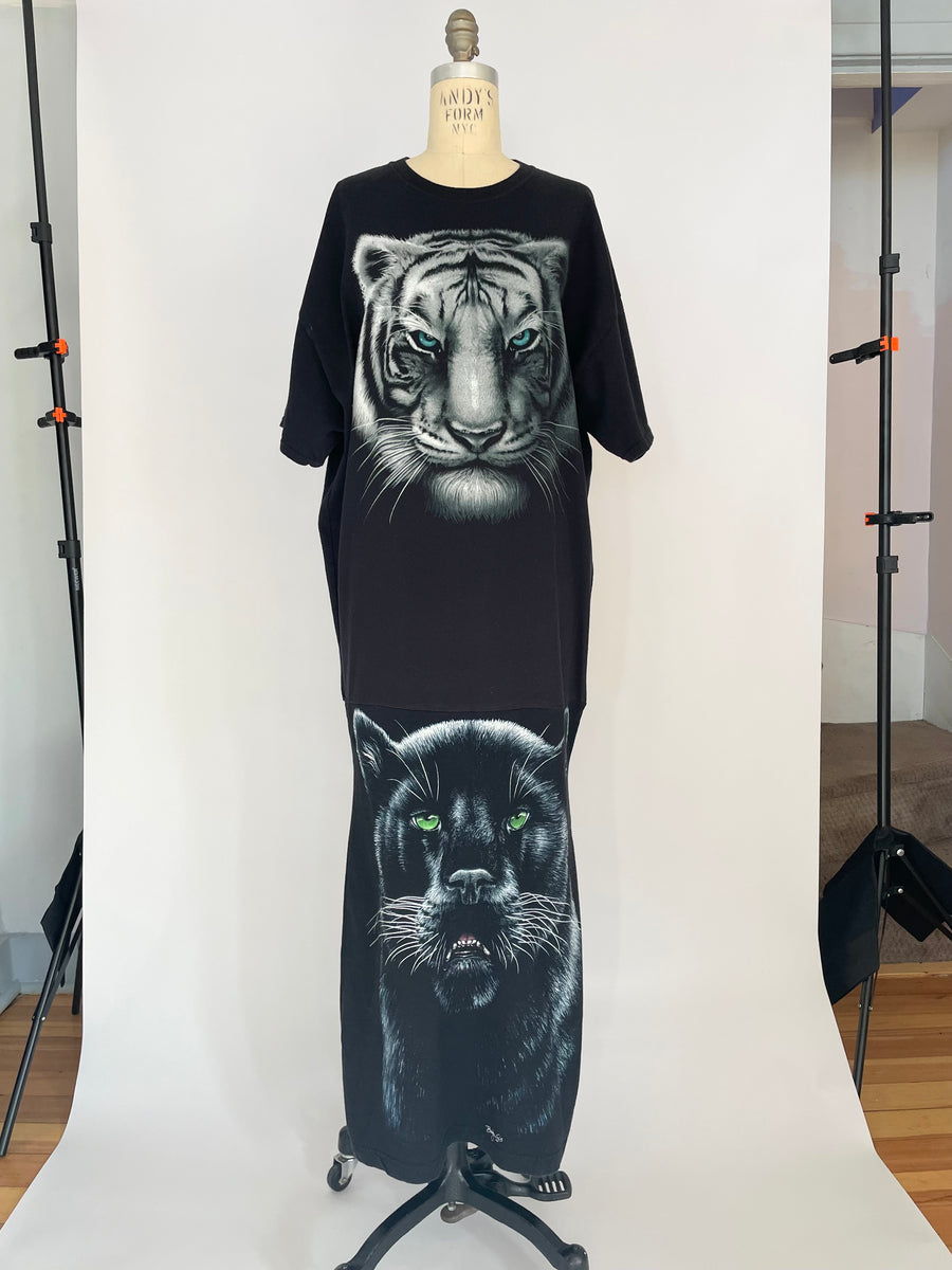 DOUBLE CAT PRINT T-SHIRT DRESS