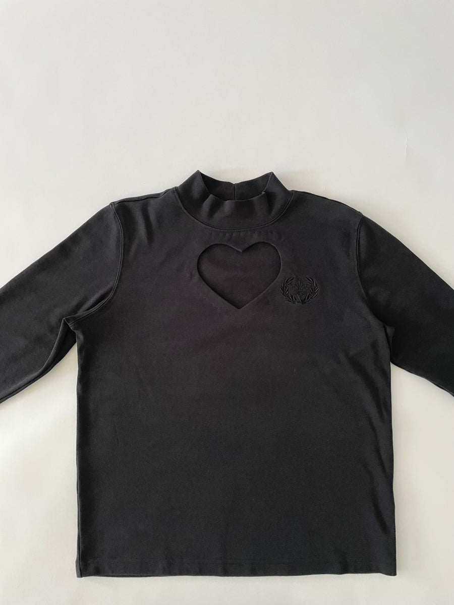 ONE AVAILABLE!!  BLACK LONG SLEEVE HEART CUT OUT TURTLE NECK