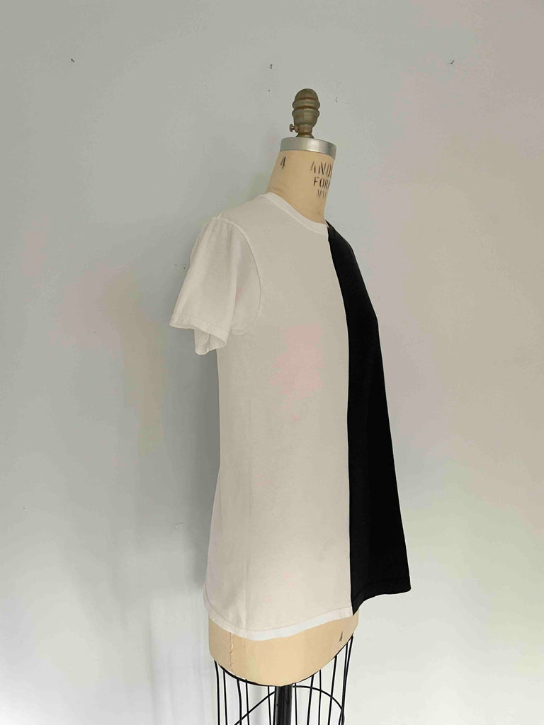 Handmade black and white split T-shirt created from upcycled cotton tshirts, size Medium, by Sarah Aphrodite