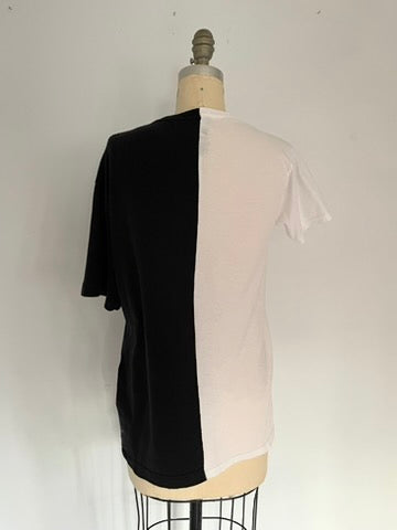 Handmade black and white split T-shirt created from upcycled cotton tshirts, size Medium, by Sarah Aphrodite