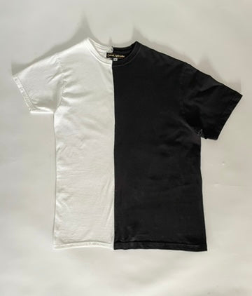 Handmade black and white split T-shirt created from upcycled cotton tshirts, size Medium, by Sarah Aphrodite