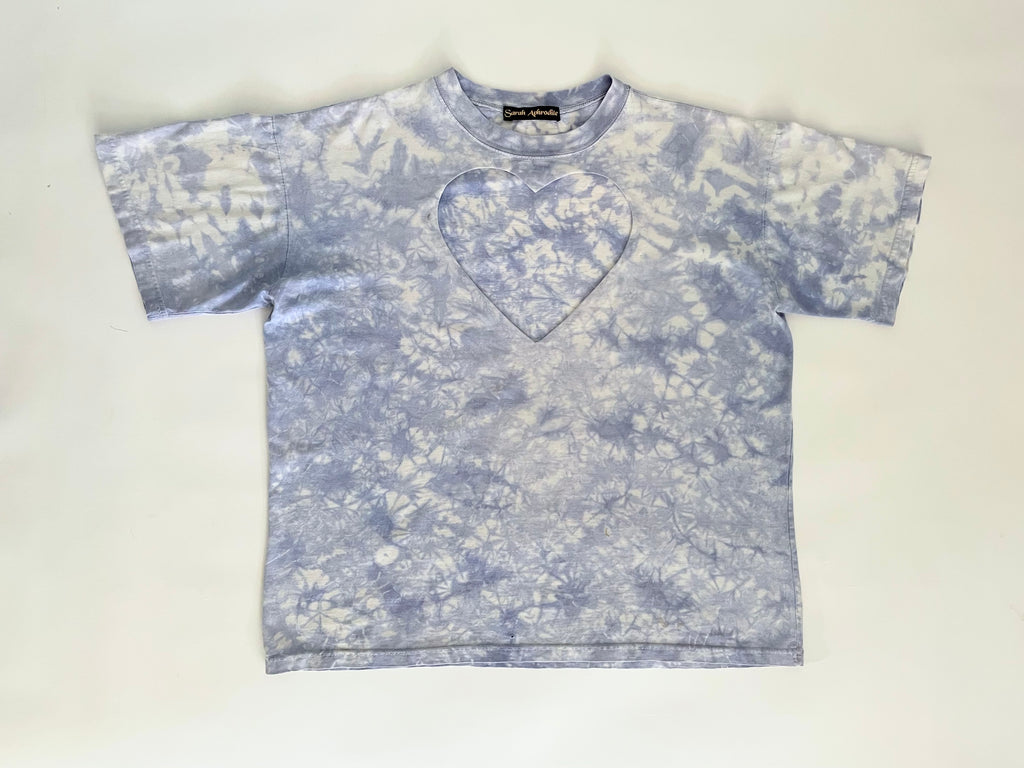 Blue tie-dye t-shirt on a white background