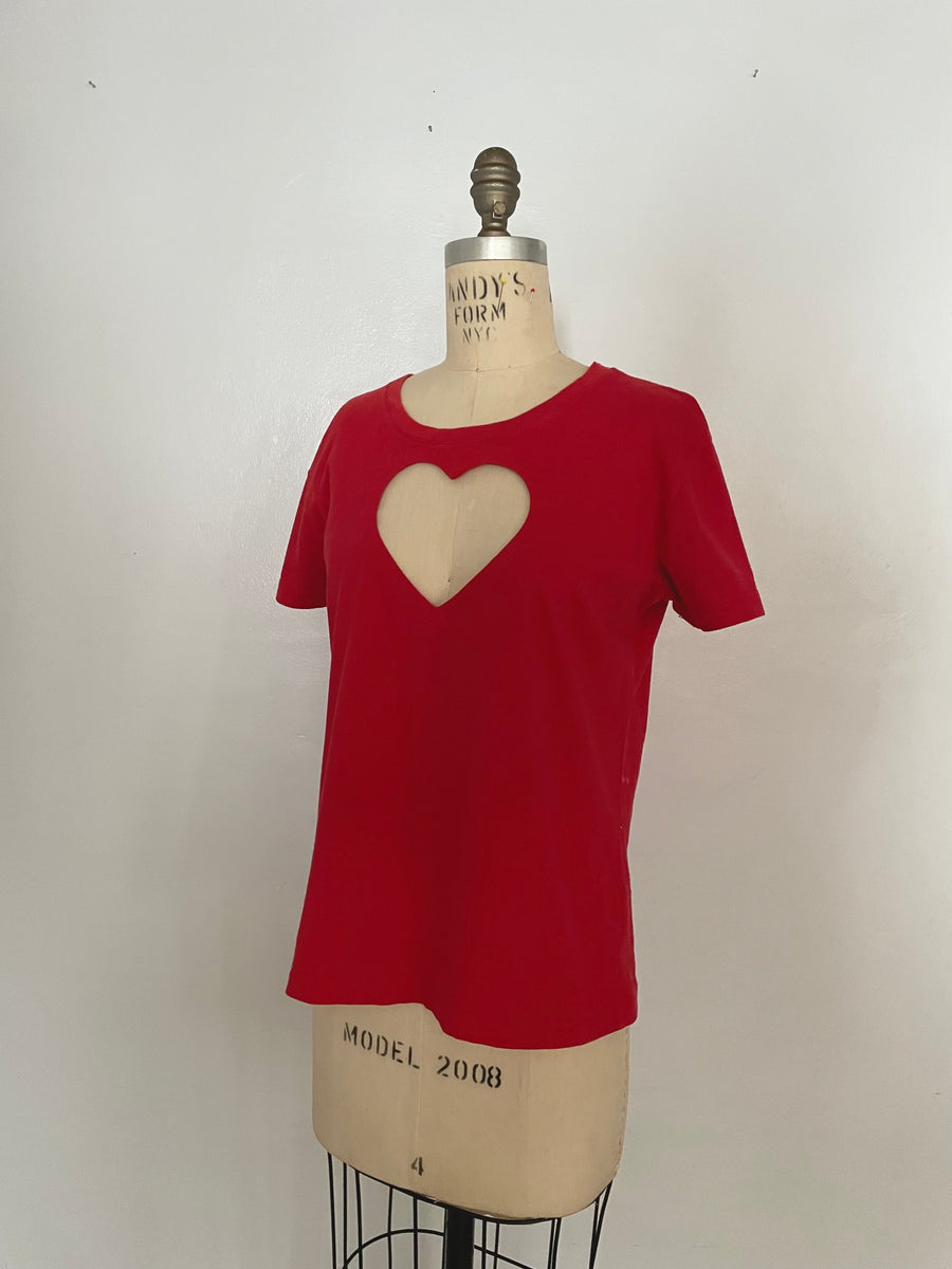 RED VALENTINES heart cut out t-shirt / MEDIUM