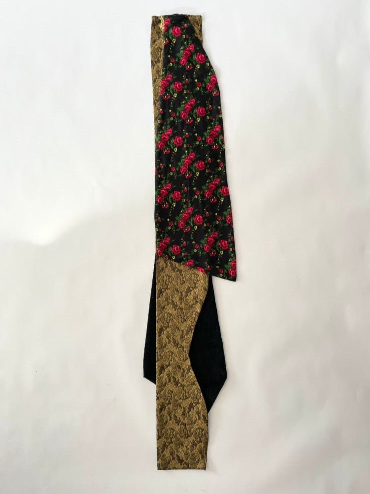 One-of-a-kind layered hair clip made from floral print, gold textile, and black velvet  upcycled fabrics— Sarah Aphrodite