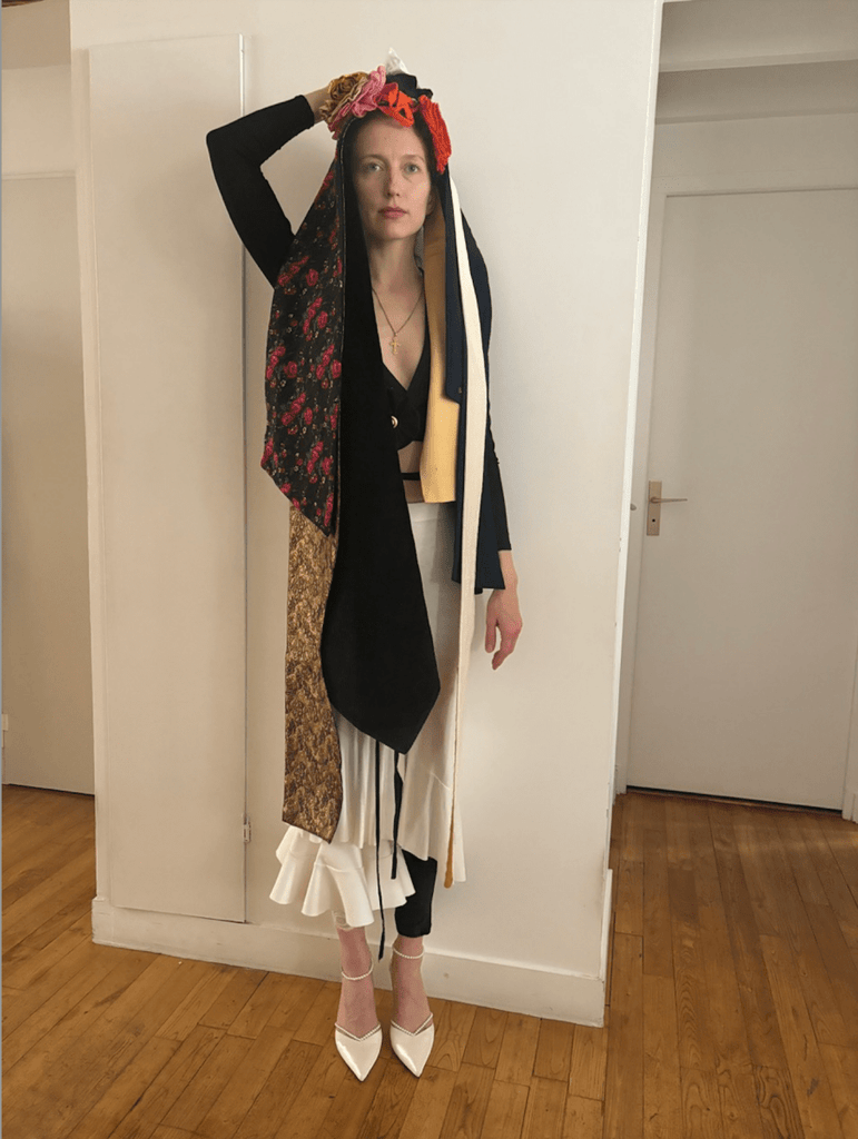 Long avant garde handmade multicolored hair clips by Sarah Aphrodite, crafted from leftover upcycled fabrics. Sustainable fashion hair accessory.