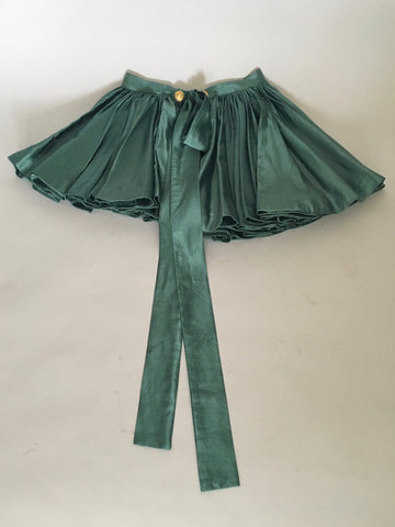 Green sateen heavy pleated skirt belt