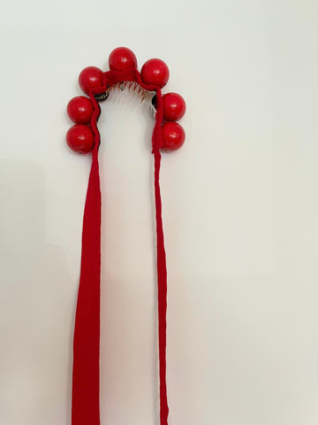 red string bead hair comb