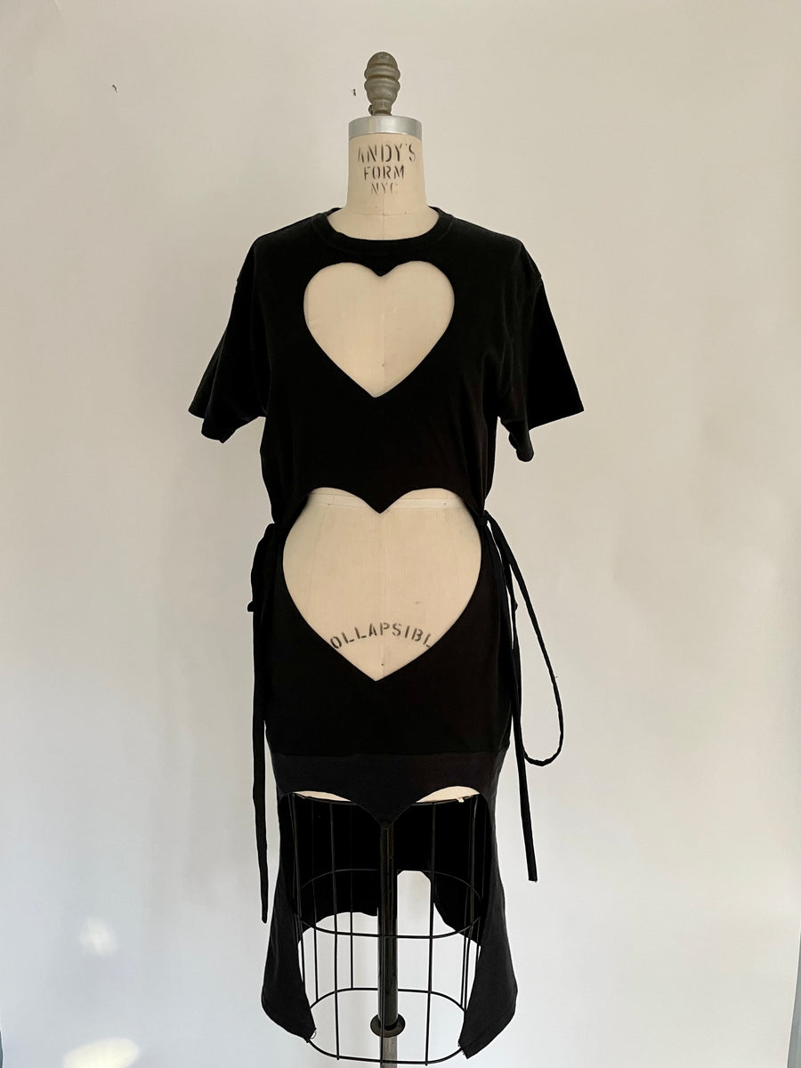 BLACK TRIPLE HEART CUT-OUT DRESS W/ TIES
