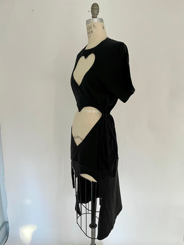 BLACK TRIPLE HEART CUT-OUT DRESS W/ TIES