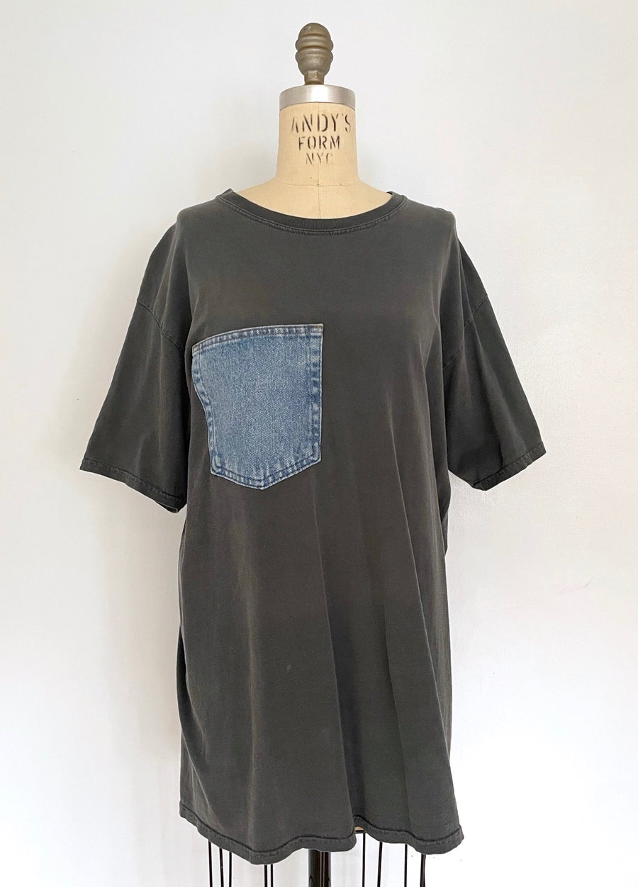 WASHED GREY DENIM POCKET TEE