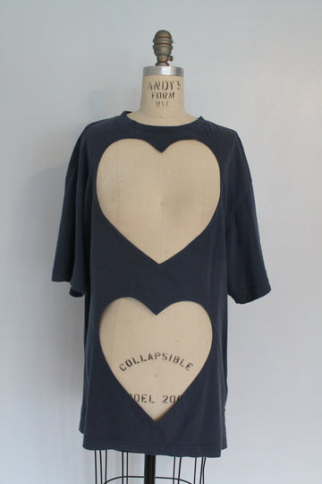 GREY/BLUE OVERSIZED DOUBLE HEART CUT-OUT TEE