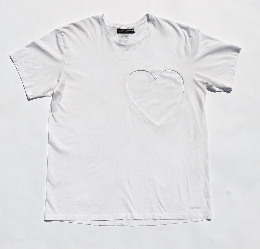 B&W ASYMMETRICAL HEART CUT-OUT TEE